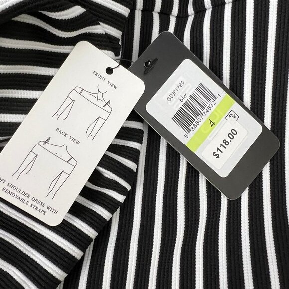 Guess Black Ribbed Off The Shoulder Dress With Removable Straps - Picture 7 of 9